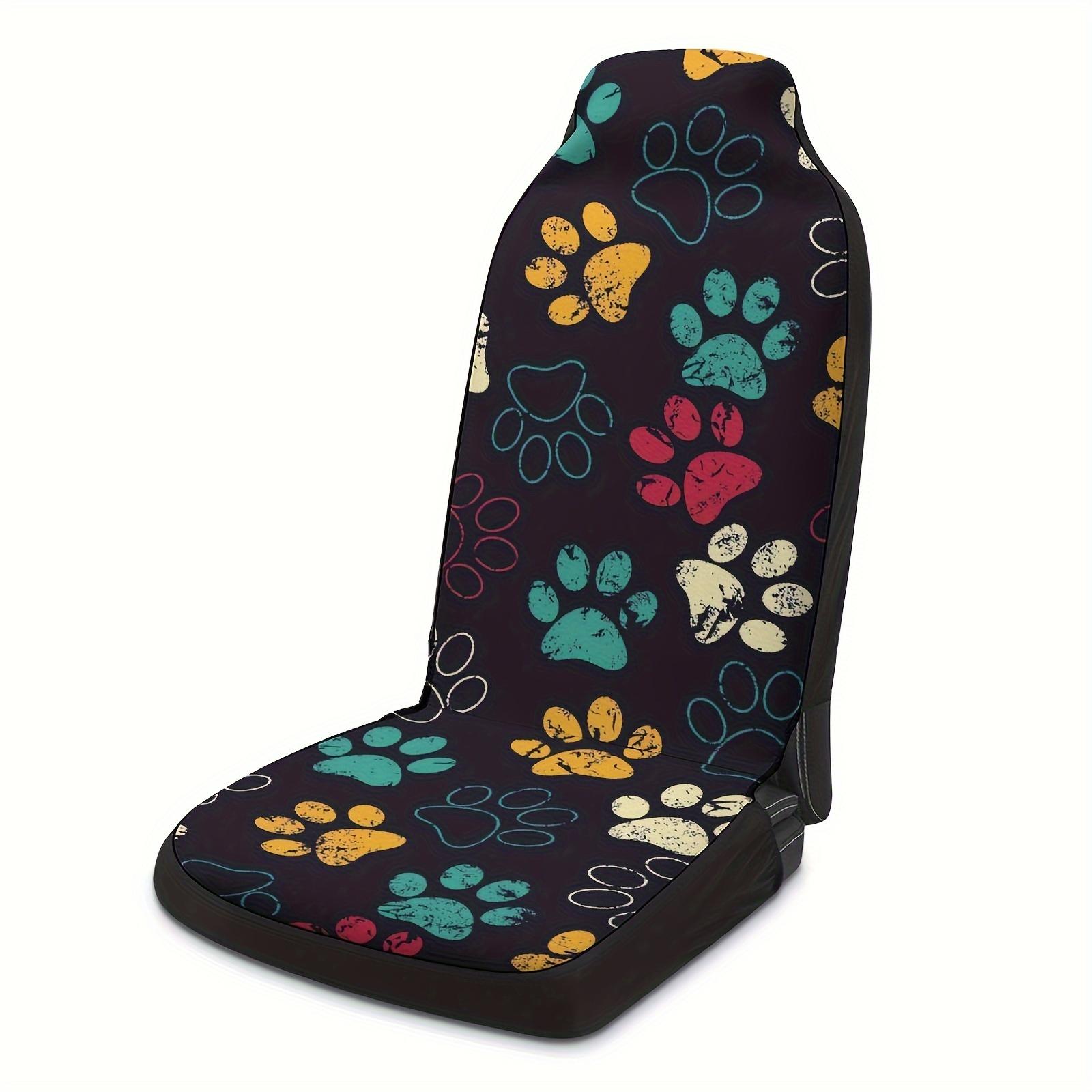 TEMU A Multi-colored Dog Paw Print Design On A Black Background, Universal Single Seat Cover For Cars