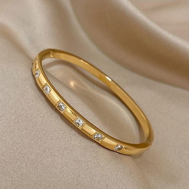 TEMU 1pc Rose Golden New Stainless Steel Bracelet With Rhinestones Is A Beautiful And Luxurious Gift , Ones !