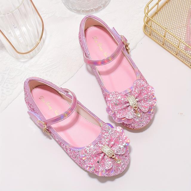 TEMU Fashionable Princess Flats With Pearl Bow, Soft-soled Sparkling For Girls, Collection Footwear