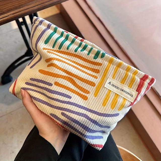 TEMU 1 pieza Bolsa de maquillaje con rayas para grupos pequeños, bolsa de almacenamiento portátil para viajes, neceser, bolsa para cuidado de la piel