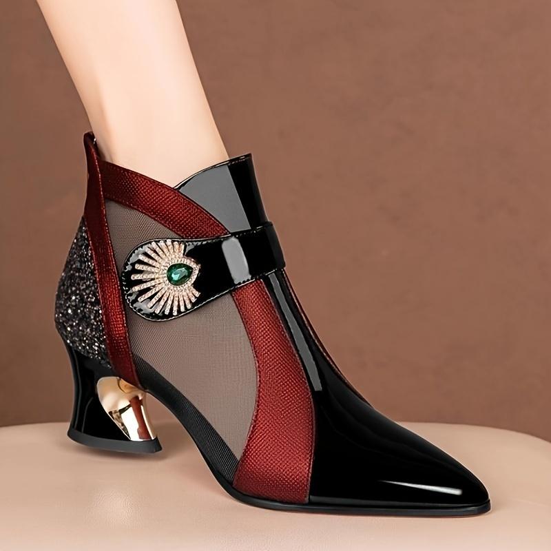 TEMU Spring And Summer New High Heel Mesh Boots Hollow Women's Shoes, Mesh Women's Sandals, Thick Heel Fashion Versatile Women's Shoes, Cool Boots Women's Boots, Women Shoes