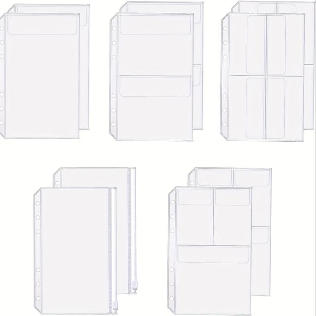 TEMU A5 사이즈 6링용 파일 보송이 10개, [방수 PVC 파우치] 투명 바인더 지퍼 폴더 서류 보관용 가방, 6링 공책 바인더용 루스리프 보송이