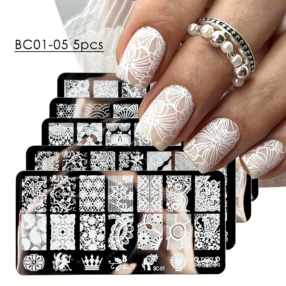 TEMU 5 Sheet Lace Flowers And Mandala Geometric Vine Nail Stamping Plates | Elegant Manicure Tools, Nail Templates For Polish Printing