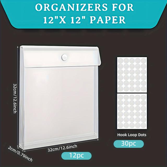 TEMU Storage Solution For Paper Featuring A Closure, This Plastic Organizer Measures 12x12 And With 30 Adhesive Stickers To Secure And Vinyl Paper