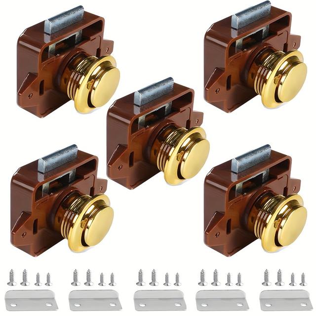 TEMU Juego de 5 Cerraduras para Gabinetes de RV con Botón Grande, Cierre de Gabinete sin Llave para Puertas, Cerraduras para Armarios, RV, , Autocaravanas, Caravanas, Furgonetas y Barcos