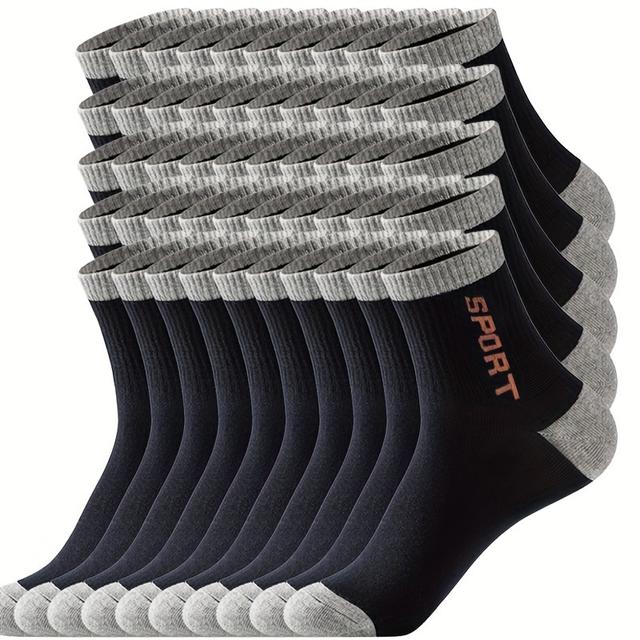 TEMU 50 Paar Sport-Crew-Socken Für Herren Mit Festem Buchstabendruck, Atmungsaktiv, Schweißabsorbierend, Bequem, Weich, Lässig, Stil, Für Alle Jahreszeiten