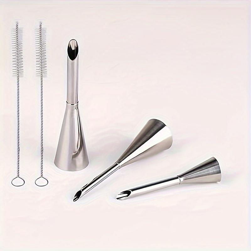 TEMU 3pcs Cream Sugar Pipe Nozzles, With 2 Brushes, 3 Sizes Stainless Steel Sugar Pipe Puff Nozzles, Baking Sugar Decoration Tools