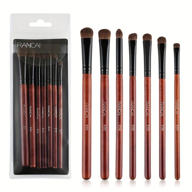 TEMU 7pcs Eyeshadow Brush Set With Transparent Case - Pure Blending Brushes Suitable For Skin Types, Professional Makeup Tools For Skin, Blending & Powder/ Application, Transparent Storage Pouch