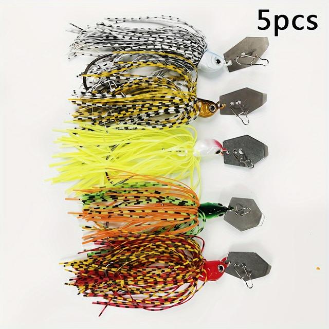 TEMU 5-teiliges Set Hochleistungs-Metall Spinnerbaits mit Wirbel – Drillingshaken Spinnerbait Hartköder für Hecht, Forelle, Barsch, Zander – Wobbler für Süß- Salzwasserangeln