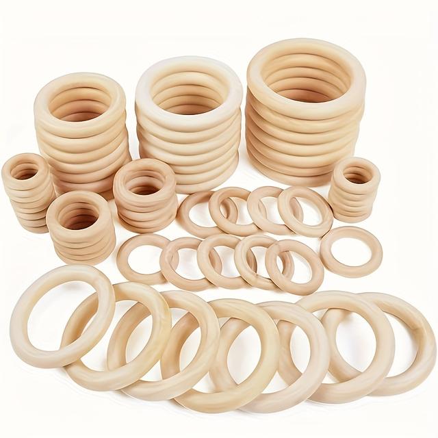 TEMU 40pcs Wooden Rings, 8 Sizes Wood Rings For Crafts Macrame Rings, Wooden Rings For Loop Ring For Craft Findings