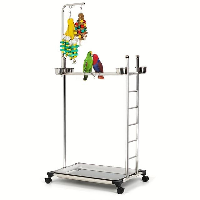 TEMU 1pz Supporto Pieghevole in Acciaio Inossidabile per Pappagalli, Gabbia per Uccelli con Giocattoli da Rosicchiare