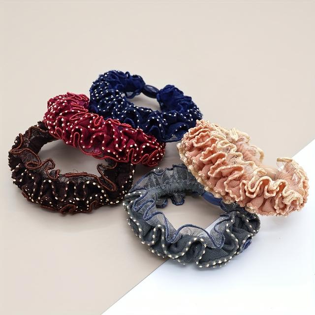 TEMU 5pcs Lace Edge Solid Color Hair Tie Small Lace Large Hair Ring Hair Rope Head Jewelry