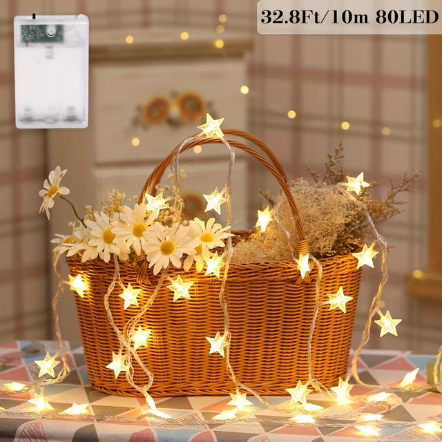 TEMU 1pc String Lights 10, 20, 30, 40, 80, Led Star String Lights, Battery Supply Fairy String Lights, Wedding Party, New Year, Warm White
