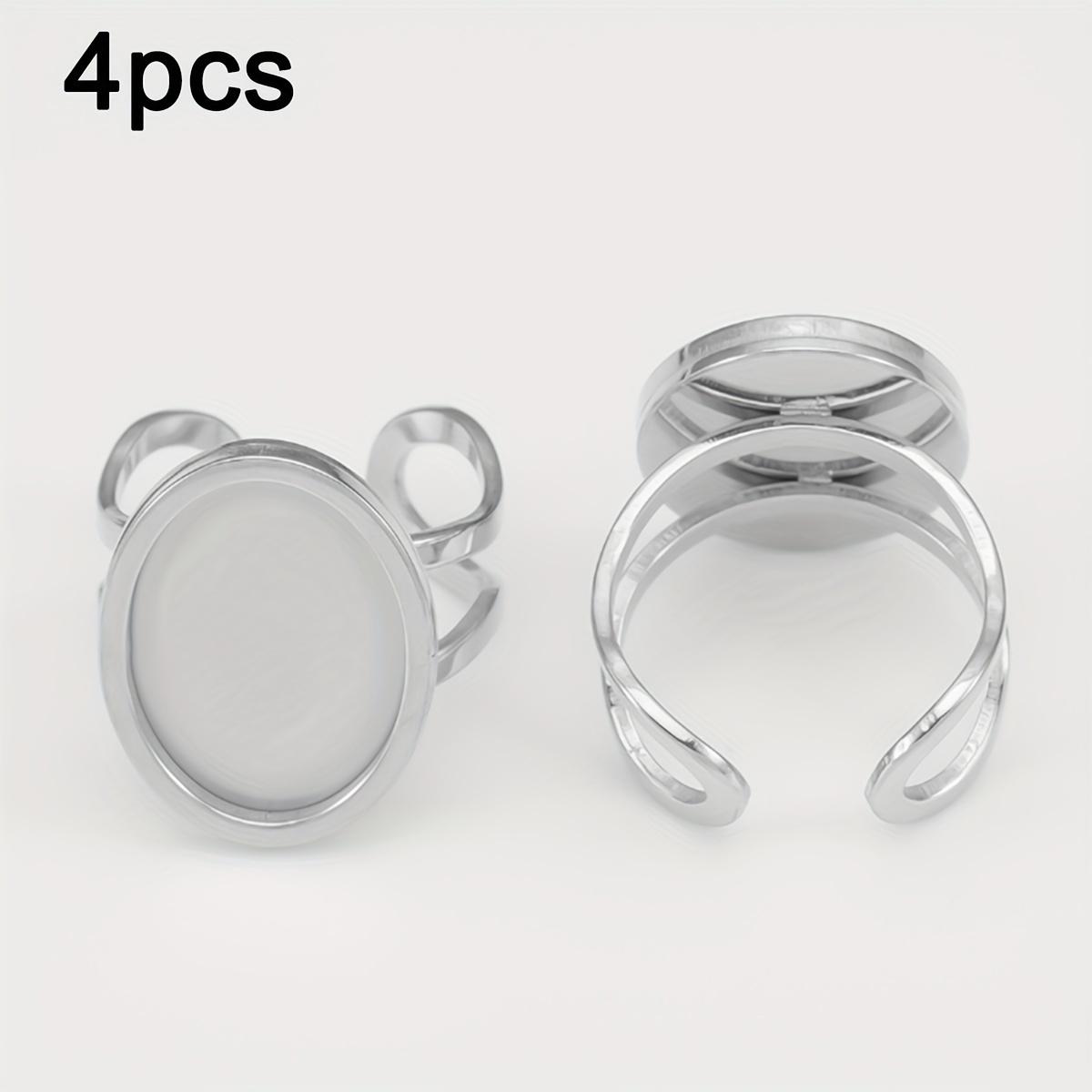 TEMU Set Of 4 Stainless Steel Open Rings, Blank Oval Metal Frames, Bases For , Suitable For Jewelry Making