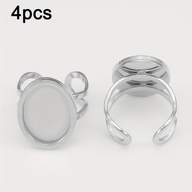 TEMU Set Of 4 Stainless Steel Open Rings, Blank Oval Metal Frames, Bases For , Suitable For Jewelry Making
