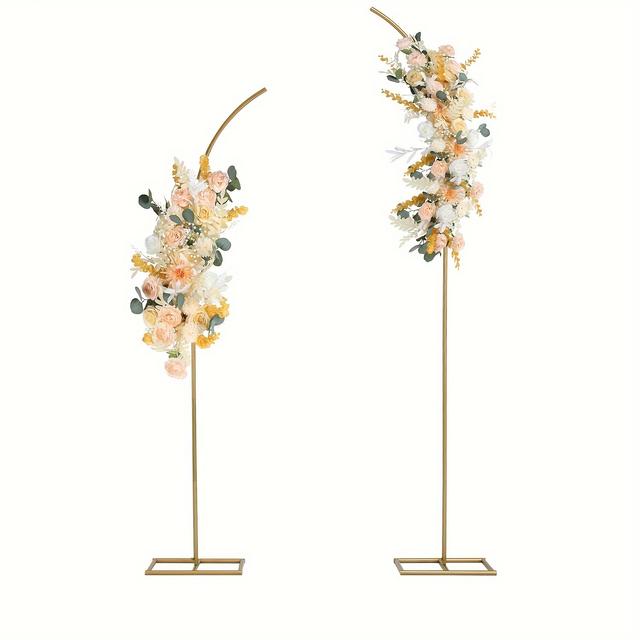 TEMU Elegant Golden Metal Balloon Arch Kit - 2pcs Set With Curved Tops, Weddings, Birthdays, Anniversaries & Showers