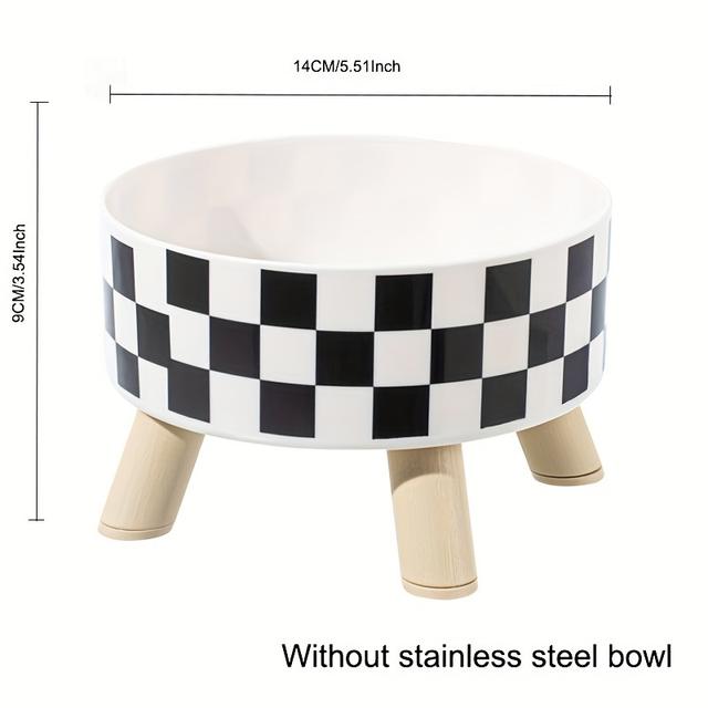 TEMU Elevated Graphic Pattern Cat Bowl With Wooden Stand, Easy To Clean Raised Cat Feeder Bowl Water Basin For Indoor Cats
