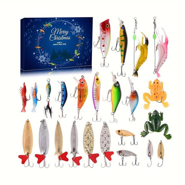 TEMU 2025 Christmas Countdown Calendar, Fishing Lures Collection, Advent Calendar For Fishing Lures, 24 Days Of Fishing Bait Surprises, Holiday Fishing Gear Advent Calendar Gift For Or Friend