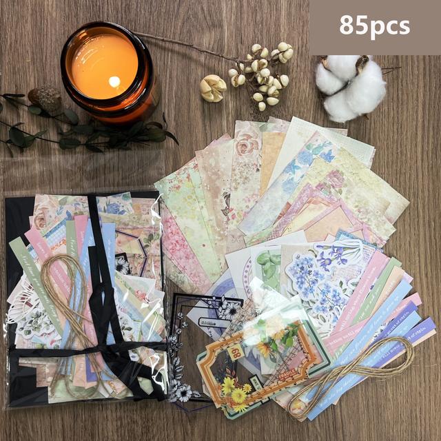 TEMU 85pcs Diy Handmade Material Set With Black Ribbon, Finish, 120 Gram Weight Per , Suitable For Crafts, Gift Wrapping, Scrapbooking, Bullet Journals, Framed Gift Boxes, Explosive Gift Boxes