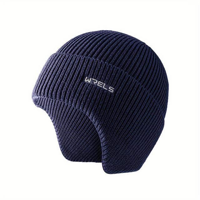 TEMU 1 шт. зимової в'язаної флісової шапки для чоловіків і жінок, стильна однотонна шапка для активного з захистом вух, підходить для велоспорту в холодну погоду