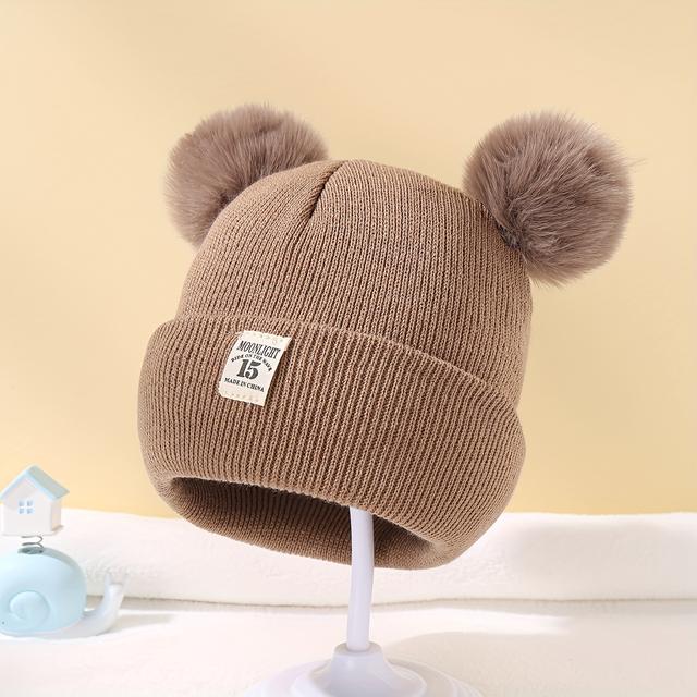 TEMU 1pc Baby Double Ball Knitted Hat For Winter Warm
