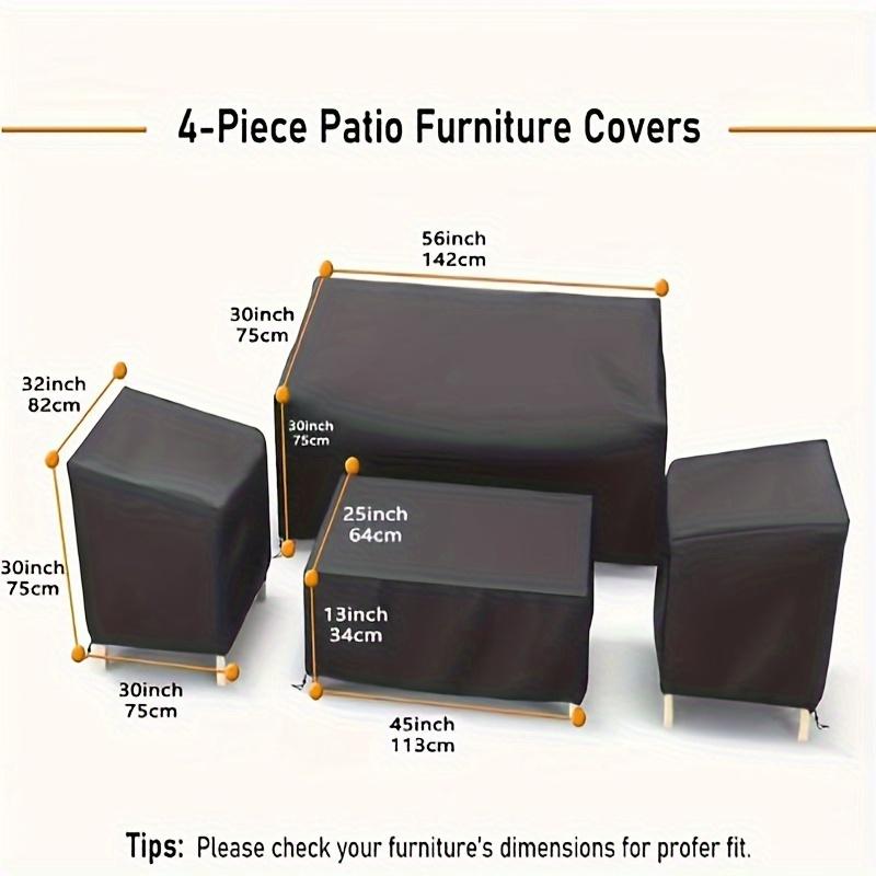 TEMU Patio Furniture Cover Set Size:please Measure Your Furniture Before Purchasing.loveseat Cover:56"l*30"w*30"h/24", Patio Chair Covers:32"l*30"w*30"h/24", Coffee Table Cover:45"l*25"w*13"h