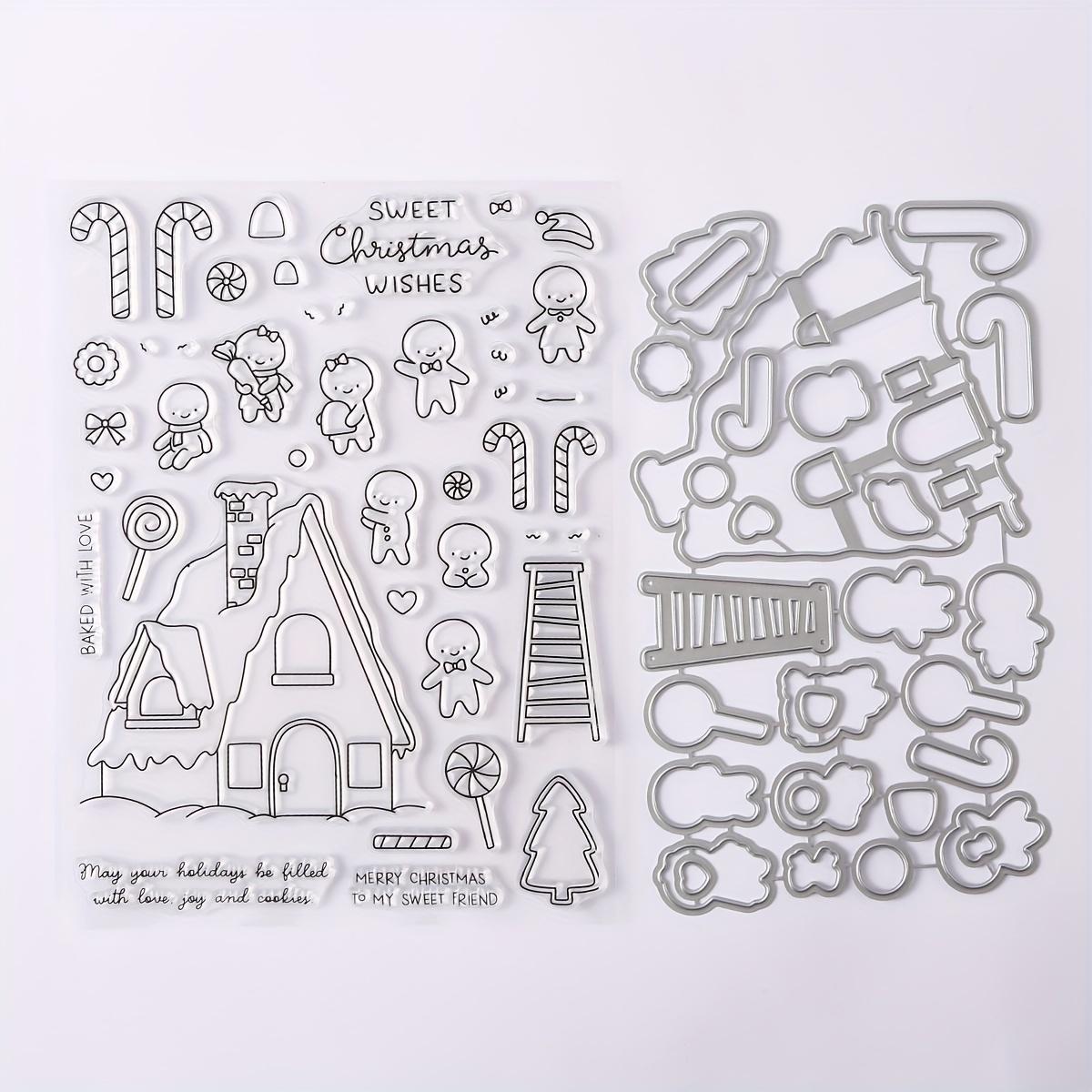 TEMU Inverno Incantevole Set di Timbri Trasparenti e Fustelle con Pupazzo di & Bambola Natalizia per Scrapbooking Fai-da-te, Creazione di Biglietti e Artigianato di Carta - Silicone & Metallo