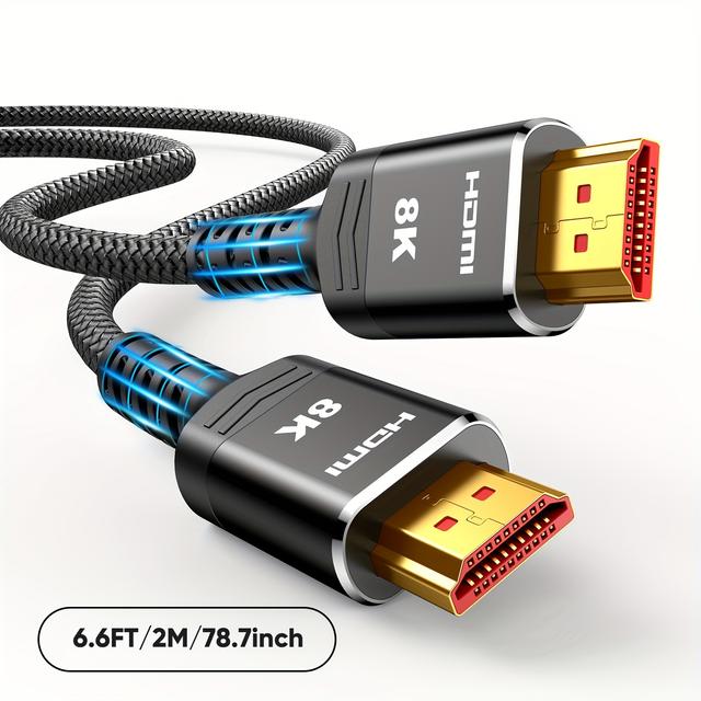 TEMU 2-pack Hdtv Cable Compatible For Ps5//8k Tvs With , , 2.2/2.3, :x & - Slim Nylon Braided Cord Suitable For Tv/hdtv/blu-ray (for Ps5, For 3090, For Hdtv)