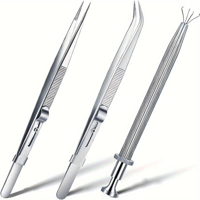 TEMU 3pcs Diamond Holder Pickup Tool Stainless Steel Tweezers Diamond Claw Tweezers Parts Beads Diamond Gemstone Plug Tweezers Grab Jewelry Lock Tweezers Claw And Tweezers