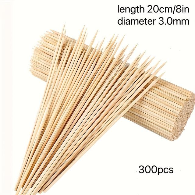 TEMU 300pcs Natural Bamboo Skewers 3.0mm - Perfect For Bbq, Outdoor Cooking & Garden Parties