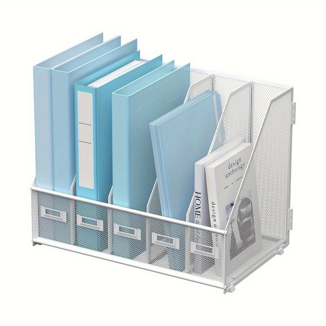 TEMU Desk Organizers Metal Desk Magazine File Holder With 5 Vertical Compartments Rack File Organizer For Office Desktop, Home
