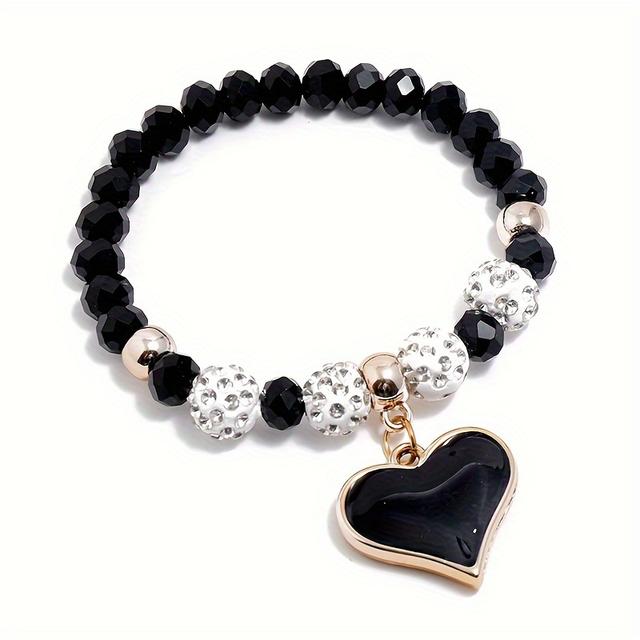 TEMU New Minimalist Artificial Crystal Bracelet For Women, Hip-hop Sister Friendship Jewelry For Students, Black Heart Drop Oil Bracelet Additions