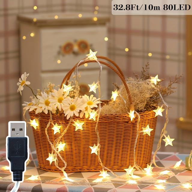 TEMU Star Light String 10, 20, 30, 40, 80led Star String Lights, Usb Powered Fairy String Lights, For Indoor, Wedding Party, Christmas Tree, New Year, (warm White)