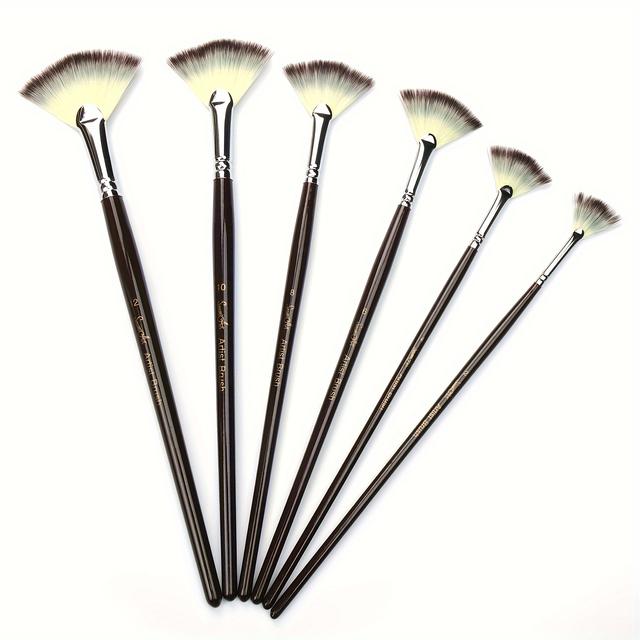 TEMU Seamiart 6pcs Fan Brush Set, Nylon Bristles For Watercolor, Gouache, And Painting - Professional Fan Head Brushes For Artists And Students