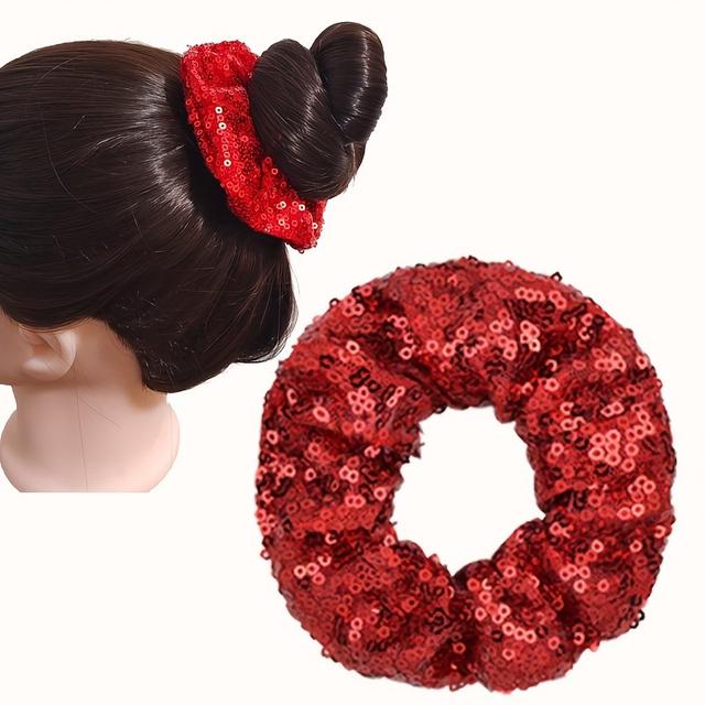 TEMU Sparkling Sequin Scrunchies, Large Hair Ties For Women, Simple Elegant Head Rope Hair Accessories