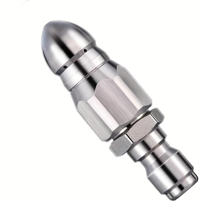 TEMU 1pc High-pressure Stainless Steel Drain Cleaning Nozzle - 1/4" Quick Connect, Rotating Spray Head For Efficient Pipe Dredging, & Design
