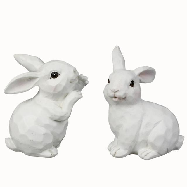 TEMU Easter Wooden Effect Rabbits - White Resin Figurines With Detailed , Ideal For Spring Decor, Festive Home Accent| Rabbit Figurines|detailed , Rabbit Decor