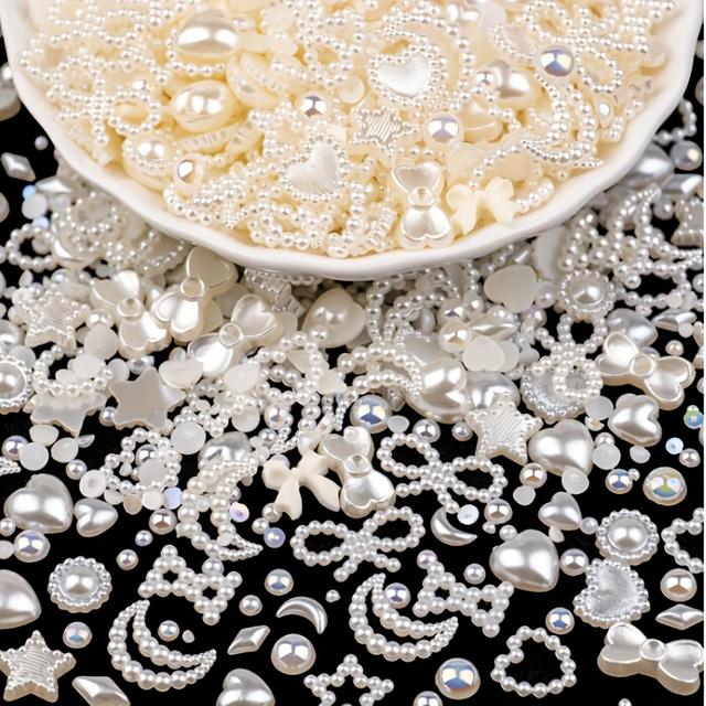 TEMU 500 Szt. 3D Różne Kształty Zawieszki Do Paznokci I Perły Z Płaskim Grzbietem, Mieszane Style Ozdoby W Kształcie W Kształcie Gwiazdy I Kokardki Do Zdobienia Paznokci, Rękodzieła I Dekoracji