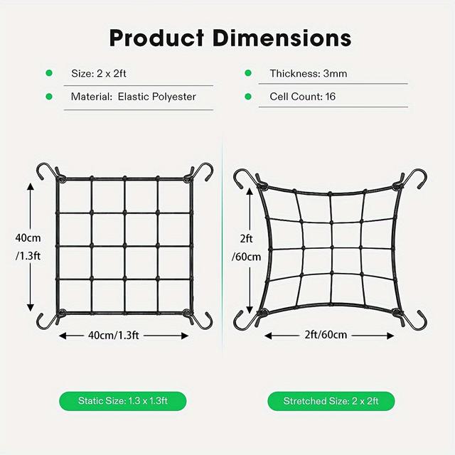 TEMU 1pc Grow Tent Trellis Netting: Heavy Duty With Hooks For Hydroponics And Garden Climbing Plants