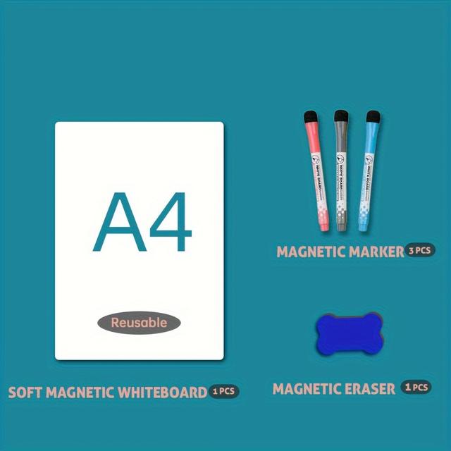 TEMU Tronmag Magnetic Dry Erase Whiteboard For Fridge - A3/a4 Size, Includes 1 Whiteboard, 3 Colorful Markers & Eraser - Ideal For Meal Planning, Grocery Lists & Notes - Versatile Organizer, Tronmag