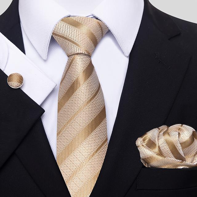 TEMU Conjunto de corbata azul para hombre con corbata a rayas, pañuelo de bolsillo y gemelos, 8 cm, ideal para vacaciones, y trabajo