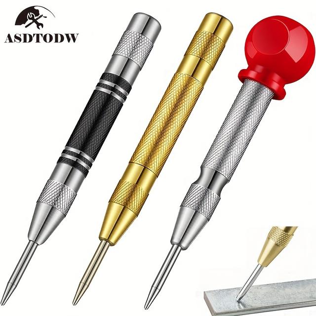 TEMU 3pcs Automatic Center Punch Automatic Center Punch Adjustable Spring Loaded Metal Drill Tool Center Hole Punch Super Strong