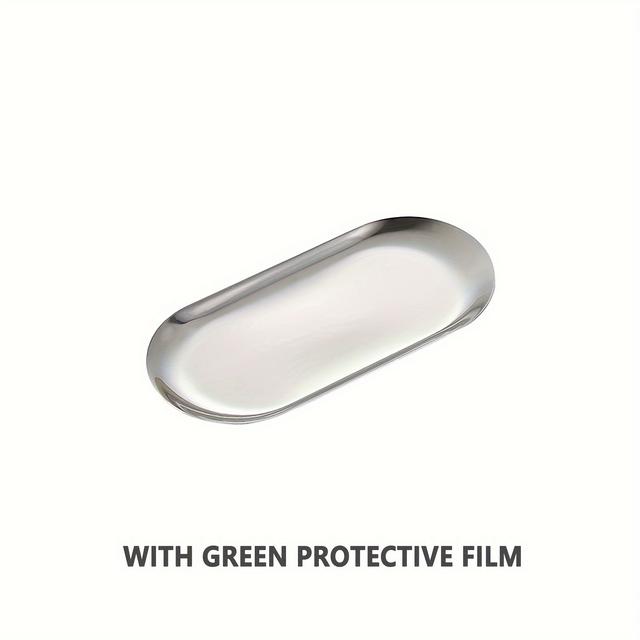 TEMU 1/2pcs Stainless Steel Bathroom Tray, Decorative Tray, Jewelry Plate, Cosmetic Organizer Bathroom Clutter Service Tray, Small Storage Tray, Golden Silvery