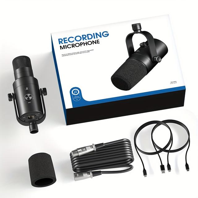 TEMU Premium XLR/USB Dynamikmikrofon für Podcasting, Gaming & Streaming - Vollmetall-Kardioid-Design mit Stimmanisolierung & Stummschalttaste, Kopfhöreranschluss