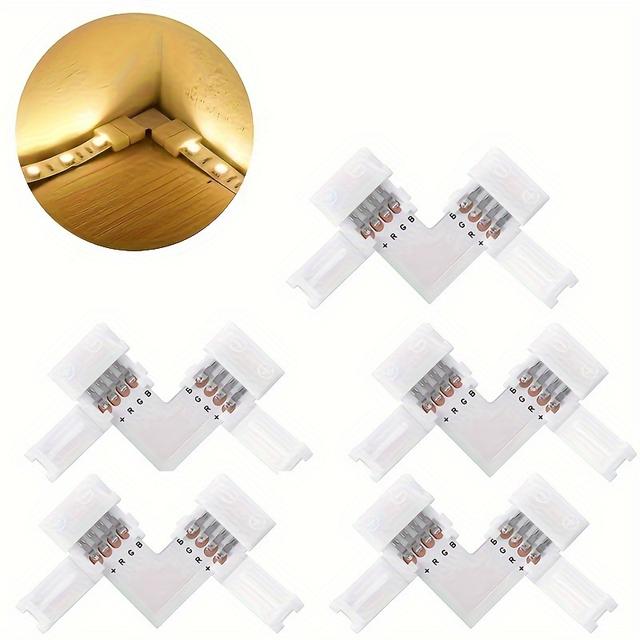 TEMU 2/5pcs L Shape 4-pin Led Connectors 10mm Wide Right Angle Corner Connectors Solderless Adapter Connector Terminal For 3528/5050 Smd Rgb