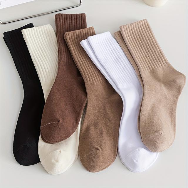 TEMU 6 Pairs Of Solid Color Mid-calf Socks