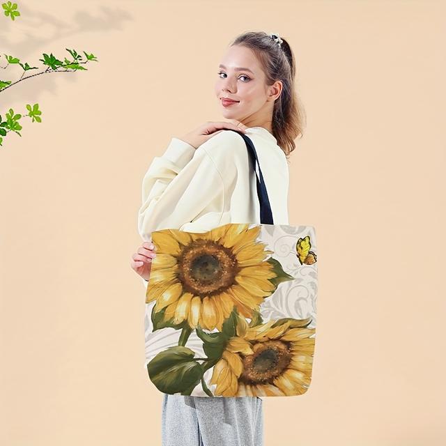 TEMU Sunflower Pattern Tote Bag, Large Capacity Shoulder Bag, Women's Casual Handbag For Work School Shopping