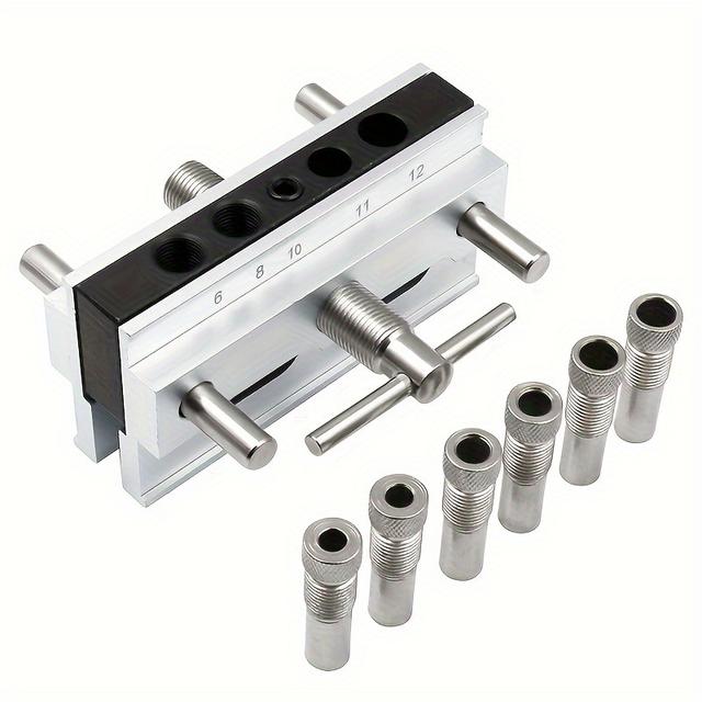 TEMU Woodworking Self-centering Doweling Jig Kit Inch And Metric Sizes Alloy Steel Woodworking Hole Drill Punch Positioner Guide Locator Jig Joinery System Wood Working Diy Tool
