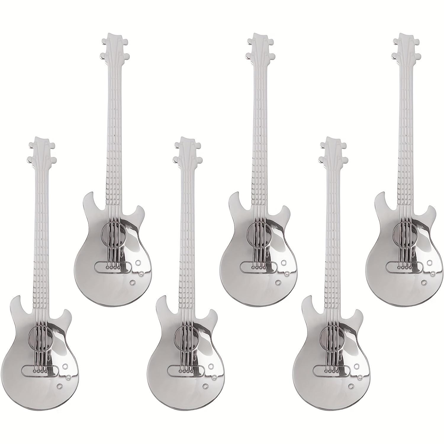 TEMU 4/6pcs Guitar Shaped Coffee Spoon, 410 Stainless Steel Espresso Spoon, Cute Tea Scoop For Stirring Drink Mixing Milkshake Jam, Nice Gift, Perfect For , Mirror Polished, Dishwasher Safe