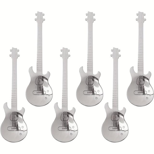 TEMU 4/6pcs Guitar Shaped Coffee Spoon, 304 Stainless Steel Espresso Spoon, Cute Tea Scoop For Stirring Drink Mixing Milkshake Jam, Nice Gift, , Mirror Polished, Dishwasher Safe